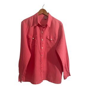 Chico's 100% Linen Button‎ up Shirt Women's Large Pink Long Sleeves Resortwear